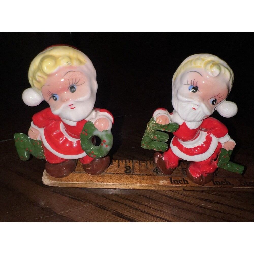 TILSO Japan 1950s Vintage Christmas NOEL Salt And Pepper Shakers Lady Santa
